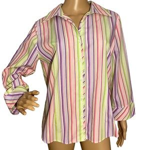 FOXCROFT STRIPED WRINKLE FREE FITTED BUTTON DOWN SHIRT  SZ 10